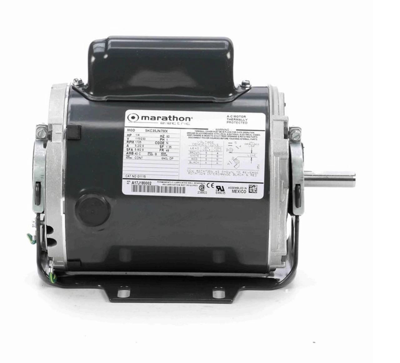 G1115 Marathon 1/4 Hp (1 Speed) 115/230V 1800 RPM ODP 48 Frame Cap Start Resilient Base Motor - Image 3