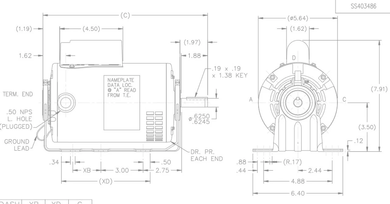 S115 Marathon 3/4 Hp (1 Speed) 115/230V 1800 RPM ODP 56 Frame Cap Start Resilient Base Motor - Image 4