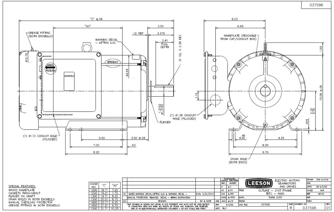 140707.00 Leeson | 7.5 Hp 1740 RPM 215T Frame TEFC (Farm Duty) 230 Volts - Image 3