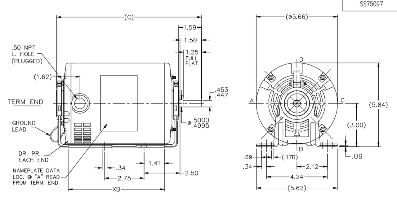 D162 Marathon 1/2 Hp (1 Speed) 115V 1800 RPM ODP 48 Frame Resilient Base Blower Motor - Image 4