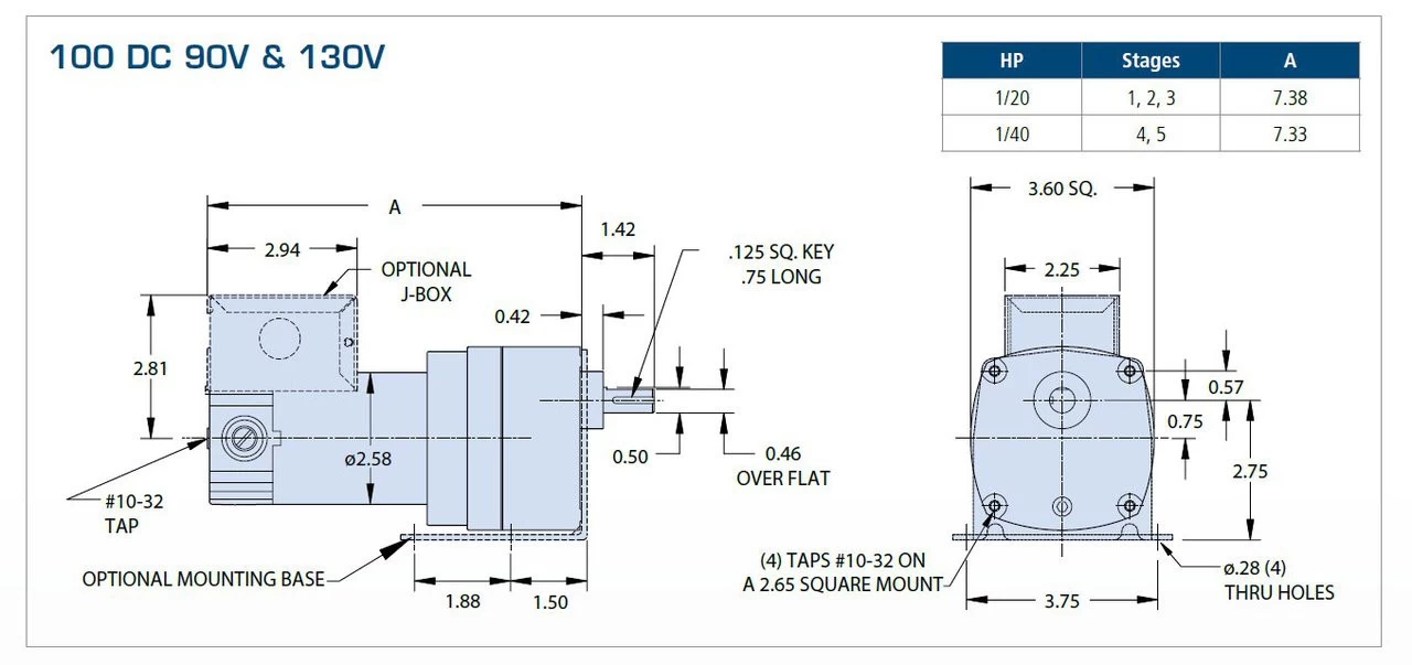 Bison 011-190-0019 Gear Motor 1/20 Hp 95 RPM 90/130VDC - Image 2