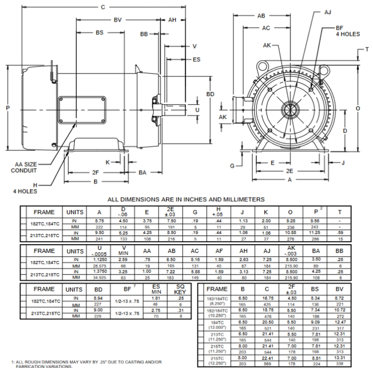 WD7P1DC Nidec 7 1/2 Hp 3600 RPM 213TC Frame (Rigid Base) 208-230/460V TEFC 3-Phase Washdown Motor - Image 2