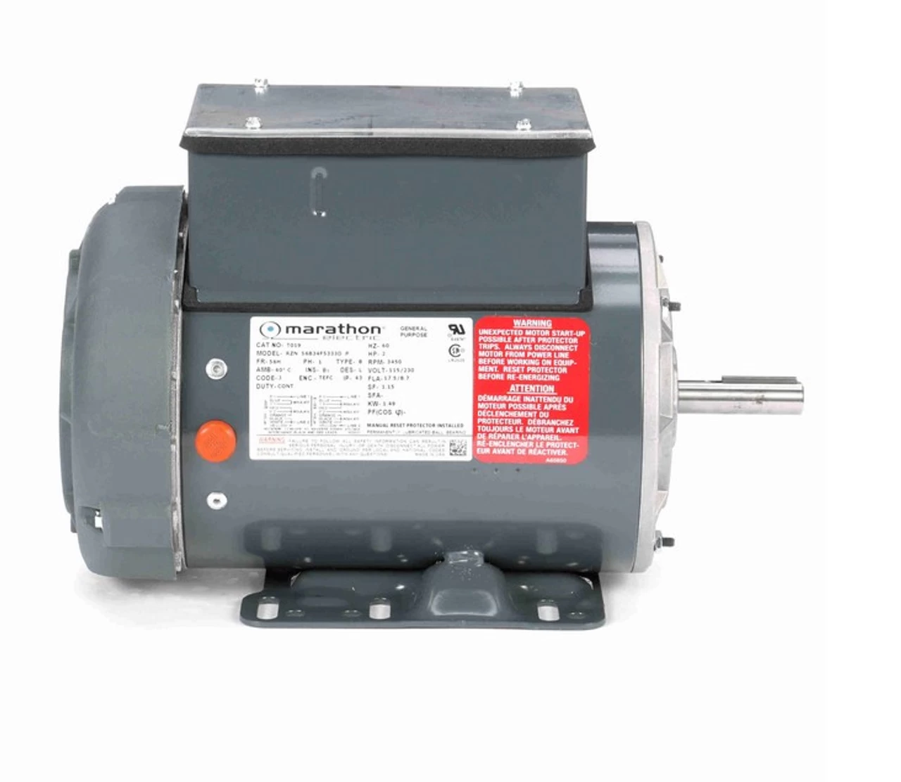 T019 Marathon 2 Hp 115/230V 1800 RPM 56H Frame TEFC Cap Start/Run Woodshop Motor - Image 3