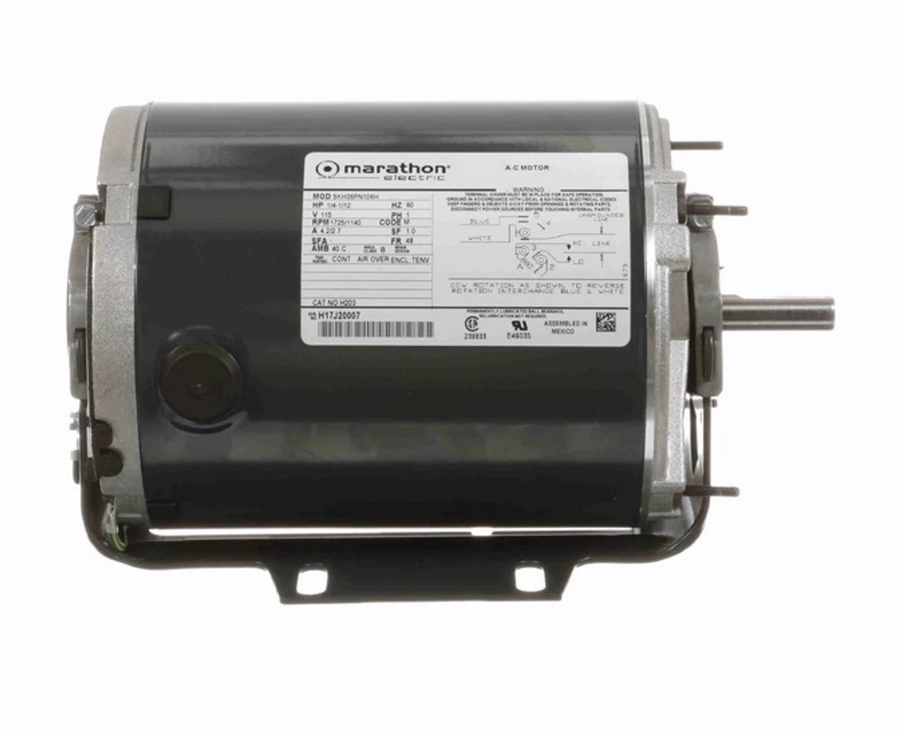 H203 Marathon 1/4 Hp 1800/1200 RPM 115V TENV 48 Frame Split-Phase Farm Motor - Image 3