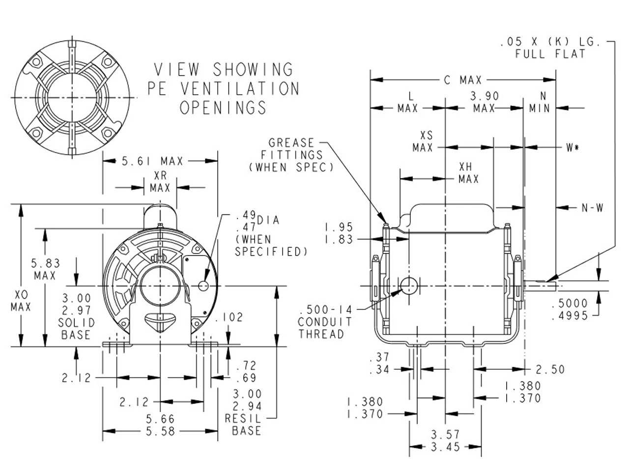 C210 Marathon 1/3 Hp (1 Speed) 115/208-230V 1800 RPM ODP 48 Frame Cap Start Resilient Base Motor - Image 4