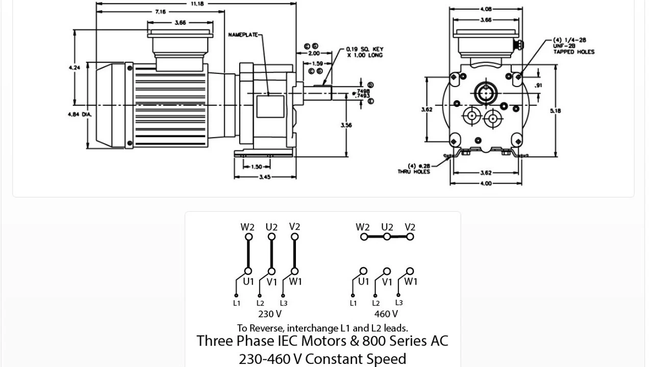 Bison 017-246-0036 Gear Motor 1/4 Hp 47 RPM 230/460V - Image 2