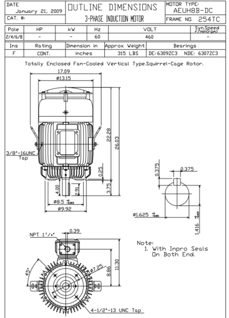 HBV0152C TECO-Westinghouse 15 Hp 3600 RPM 254TC Vertical 460V TEFC Severe Duty Petro-Chem 3-Ph Motor - Image 2