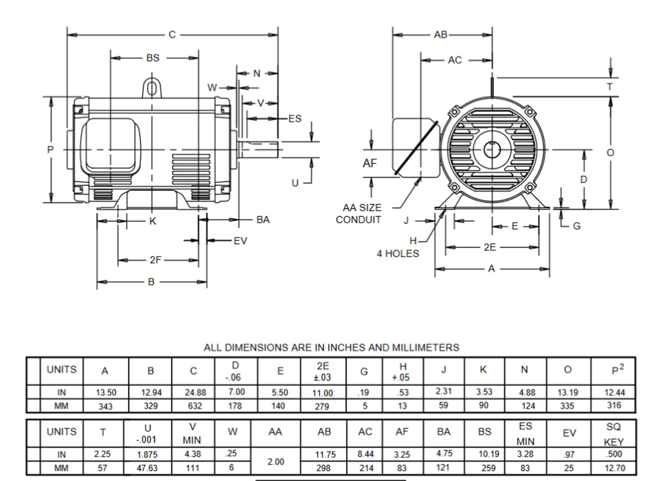 DH40S2GF Nidec 40 Hp 1800 RPM 575V ODP 286T (Rigid Base) 3-Phase Dry Elevator Motor - Image 2