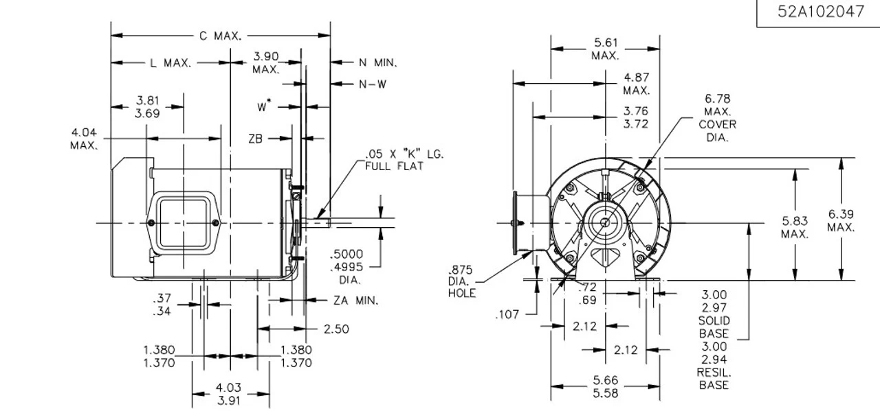 H291 Marathon 1/6 Hp (1 Speed) 115V 1800 RPM TEFC 48 Frame Split Phase Resilient Base Motor - Image 4