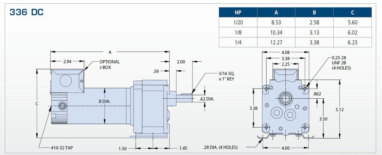 Bison 011-336-2082 Gear Motor 1/8 Hp 22 RPM 90/130VDC - Image 2