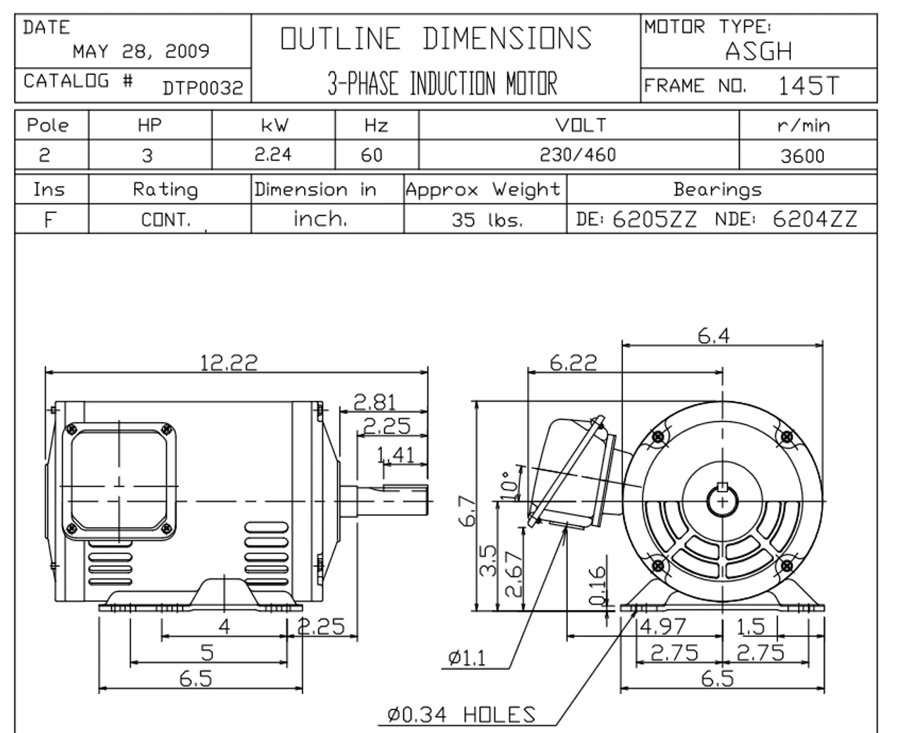 DTP0032 TECO Westinghouse 3 Hp 3600 RPM 143/145T Frame 230/460V ODP 3-Phase Motor - Image 2