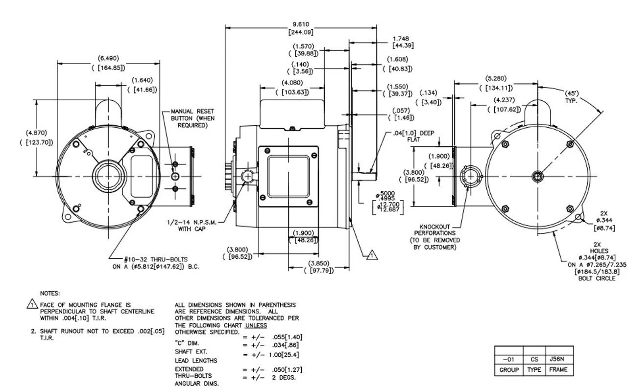 C330 Century 1/3 Hp 1800 RPM 115/230V TENV 56N Frame Auger Motor - Image 4