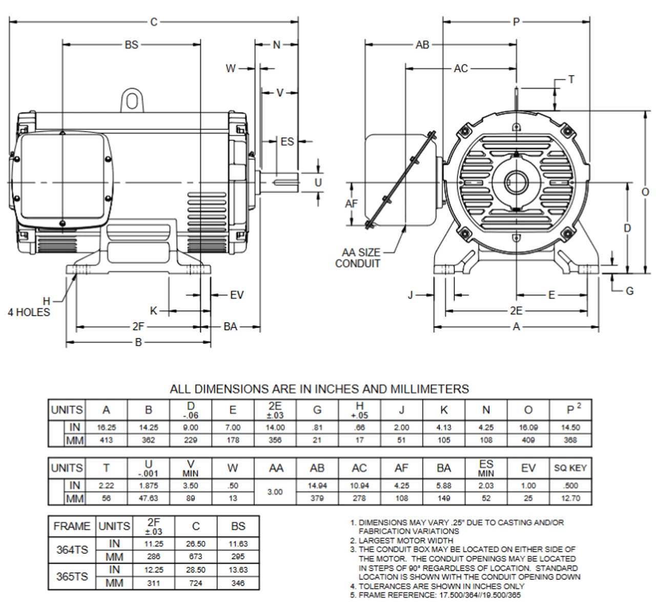 FF75E1ES Nidec 75 Hp 3600 RPM 200/400V ODP 364TS (Rigid Base) 3-Phase Fire Pump Motor - Image 2