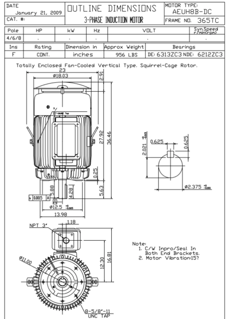 HBV0754C TECO-Westinghouse 75 Hp 1800 RPM 365TC Vertical 460V TEFC Severe Duty Petro-Chem 3-Ph Motor - Image 2