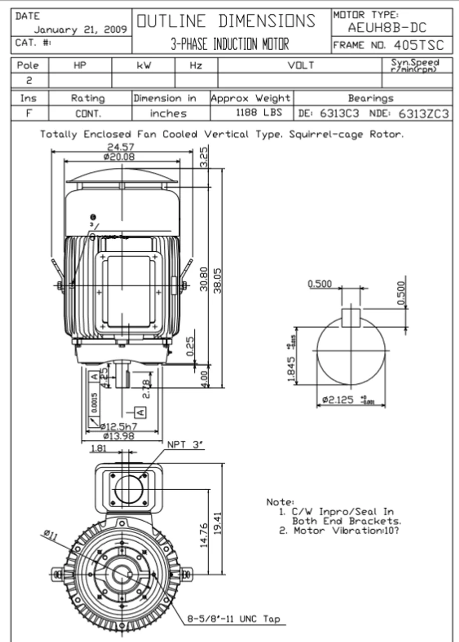 HBV1002C TECO-Westinghouse 100 Hp 3600 RPM 405TSC Vertical 460V TEFC Severe Duty Petro-Chem 3-Ph Motor - Image 2