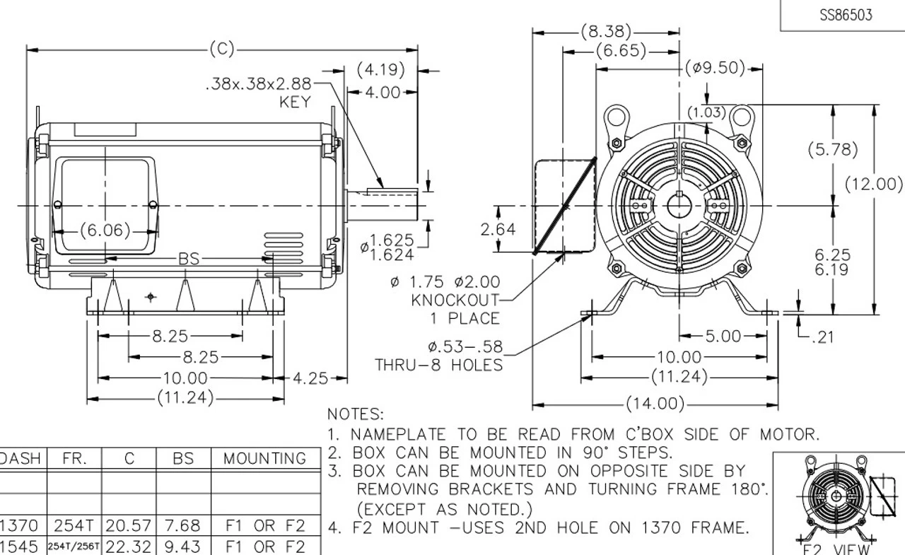 Y458 Marathon 10 Hp (2 Speed) 460V 1800/1200 RPM ODP 256T Frame 3-Phase Variable Torque Motor - Image 4