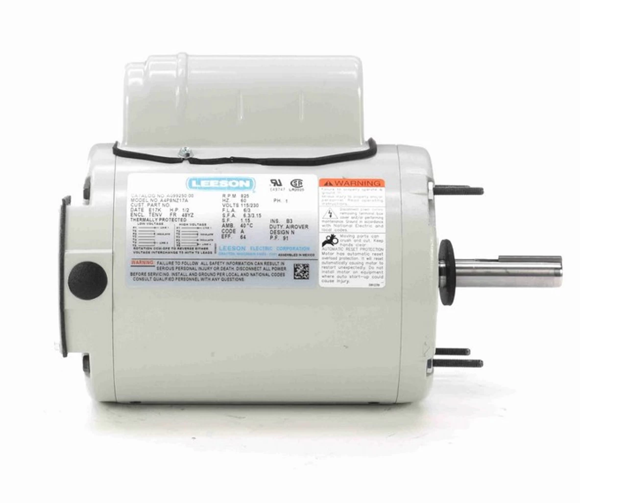 A099250.00 Leeson 1/2 Hp 900 RPM 115/230V 48YZ Frame TEAO 1-Phase Farm Fan Motor - Image 3