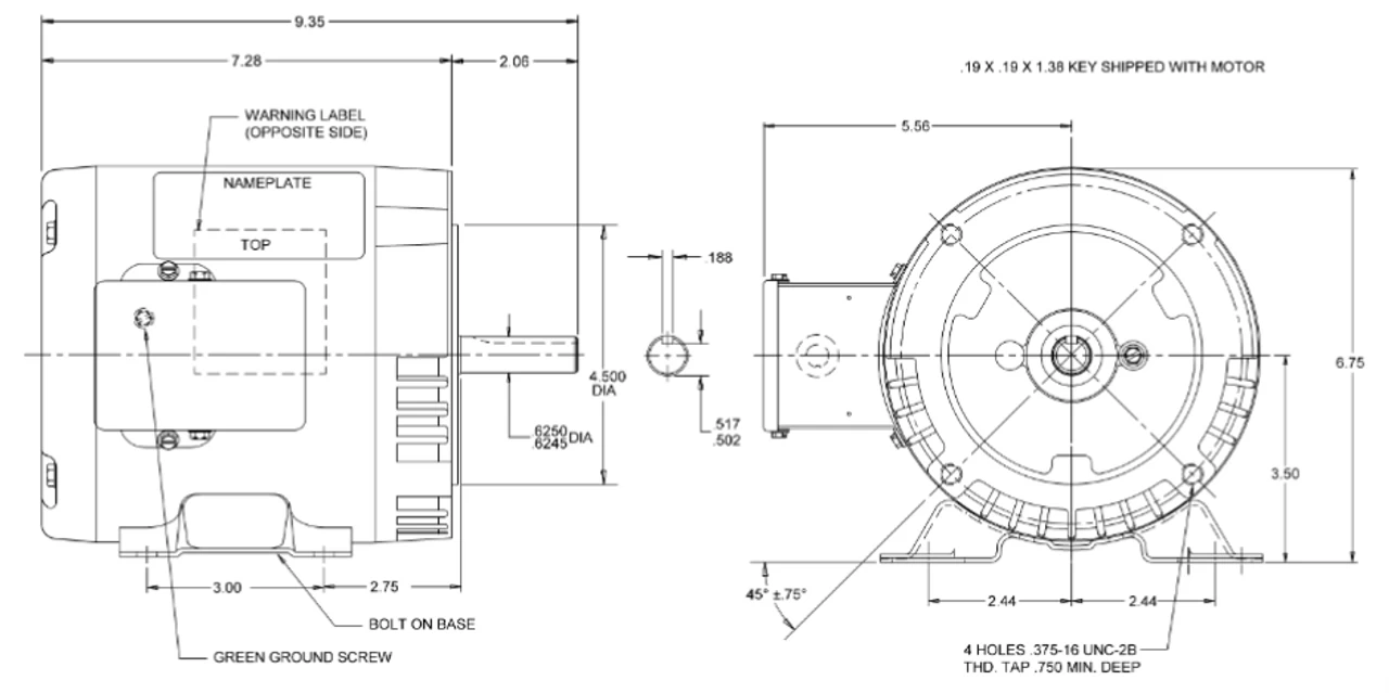 UN1V2AFC Nidec 1 Hp 1800 RPM 56C (Rigid Base) 208-230/460V TENV Inverter-Duty 3-Phase Motor - Image 2