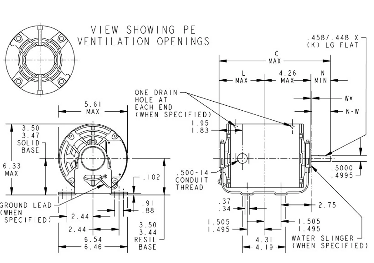 HG692 Marathon 1/3 Hp (1 Speed) 110/220V 1500 RPM ODP 56Z Frame Resilient Base Blower Motor - Image 3
