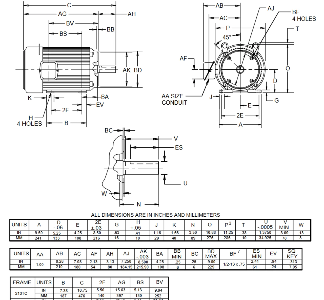 U7P1DC Nidec 7 1/2 Hp 3600 RPM 213TC Frame 208-230/460V TEFC 3-Phase Electric Motor - Image 2