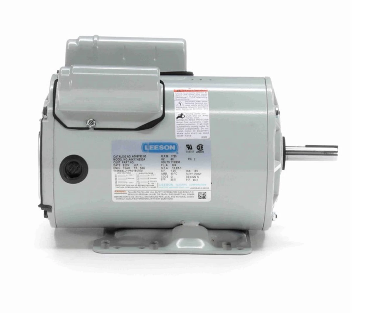 A009782.00 Leeson 1 Hp 1800 RPM 115/230V 56H Frame TEAO 1-Phase Belt Drive Farm Motor - Image 3