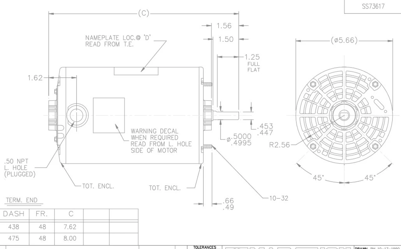 X909 Marathon 1/4 Hp 1800 RPM 115V TEAO 48Y Frame Split-Phase Farm Motor - Image 3