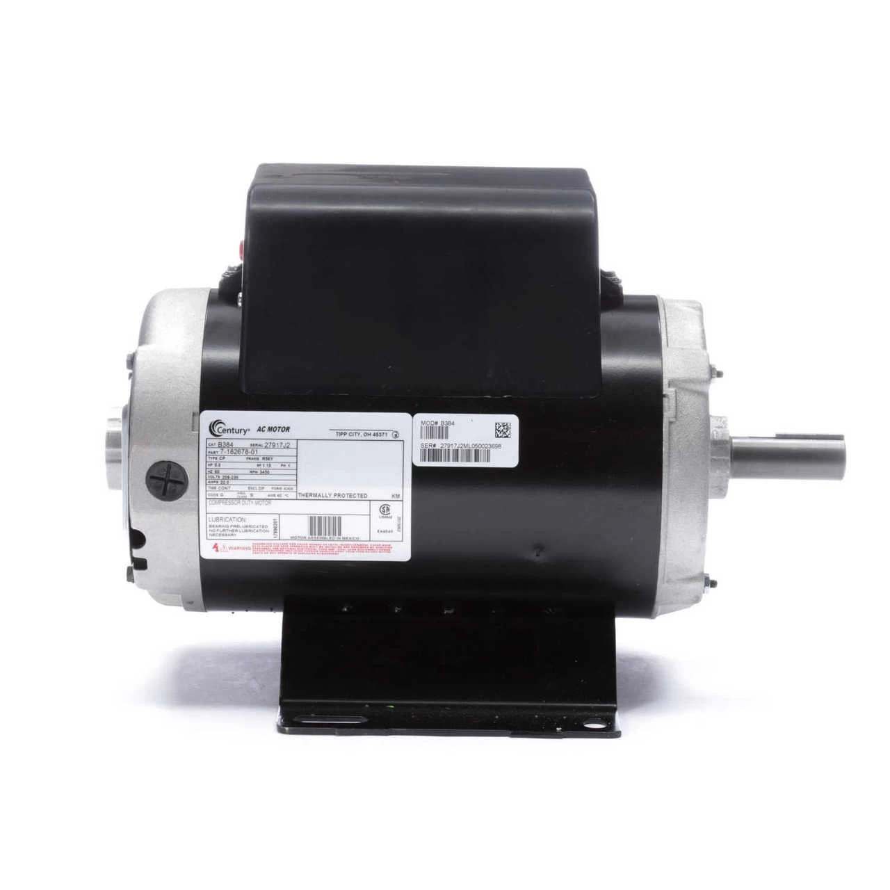 B384 Century 5 HP 3450 RPM R56Y Frame 208-230V Air Compressor Motor - Century # B384 - Image 2