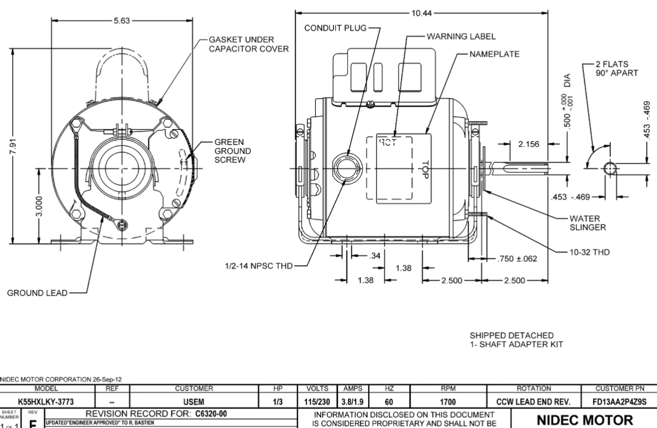 FD13AA2P4Z9 Nidec 1/3 HP 1700 RPM ( 1 Speed) 115/230V 48Z Frame TEAO Poultry Fan Motor - Image 2