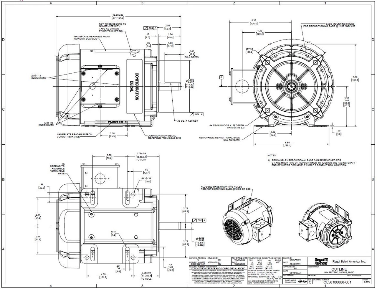 FX01BK002 | 1 HP 3600 RPM 56C 208-230/460V 3 Phase TEFC, FLEX-IN-1 Marathon Electric Motor - Image 2