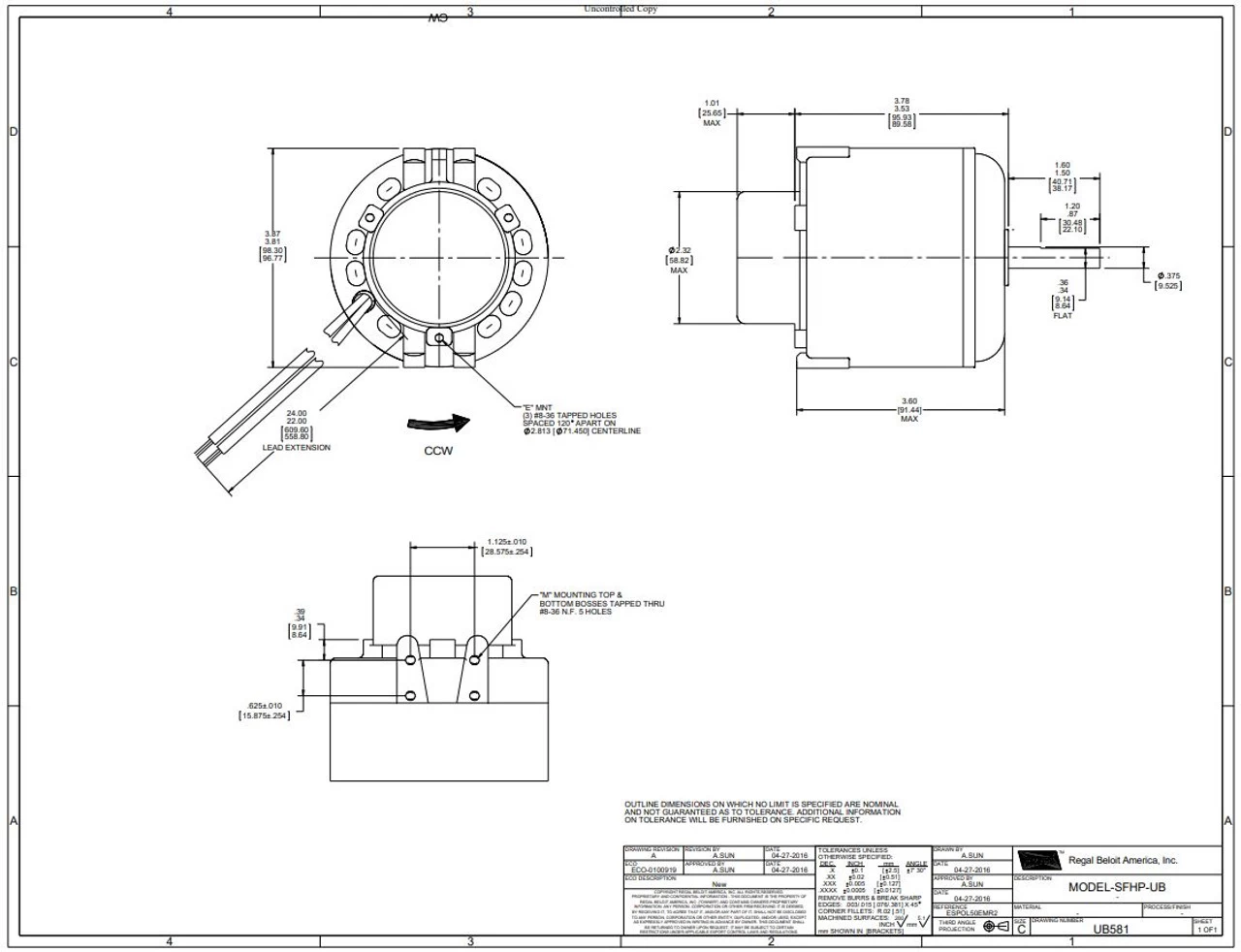 Fasco UB581 Motor | 50 Watt 1550 RPM CCWLE 230V Unit Bearing Refrigeration - Image 3