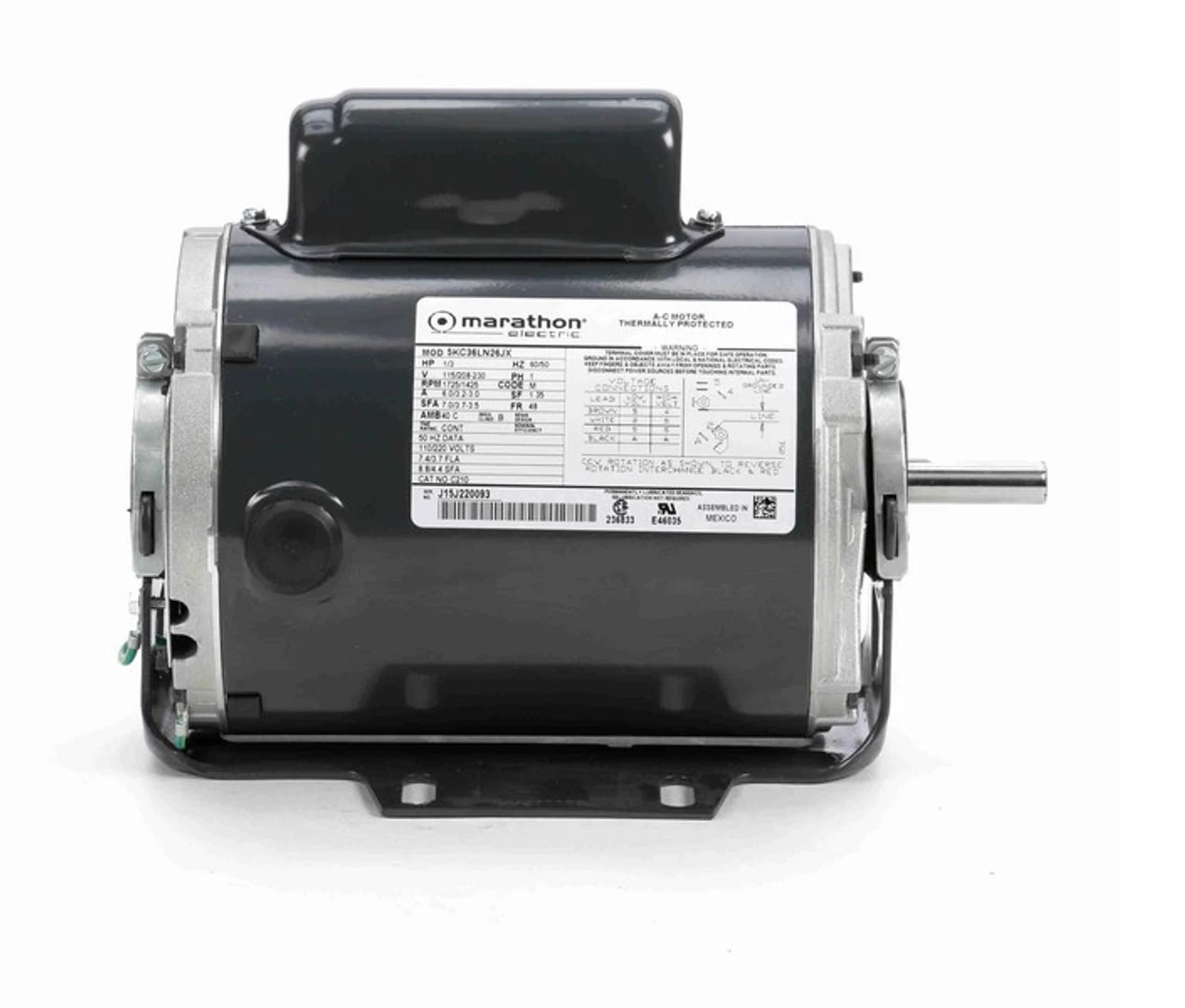 C210 Marathon 1/3 Hp (1 Speed) 115/208-230V 1800 RPM ODP 48 Frame Cap Start Resilient Base Motor - Image 3