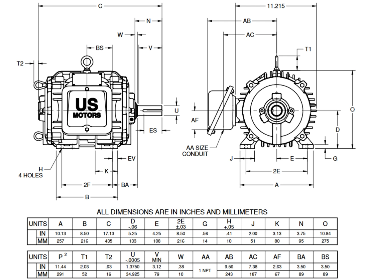CVW10V2H6 Nidec 10 Hp 1800 RPM 215T Frame (Rigid Base) 200V TEAO 3-Phase Cooling Tower Motor - Image 2