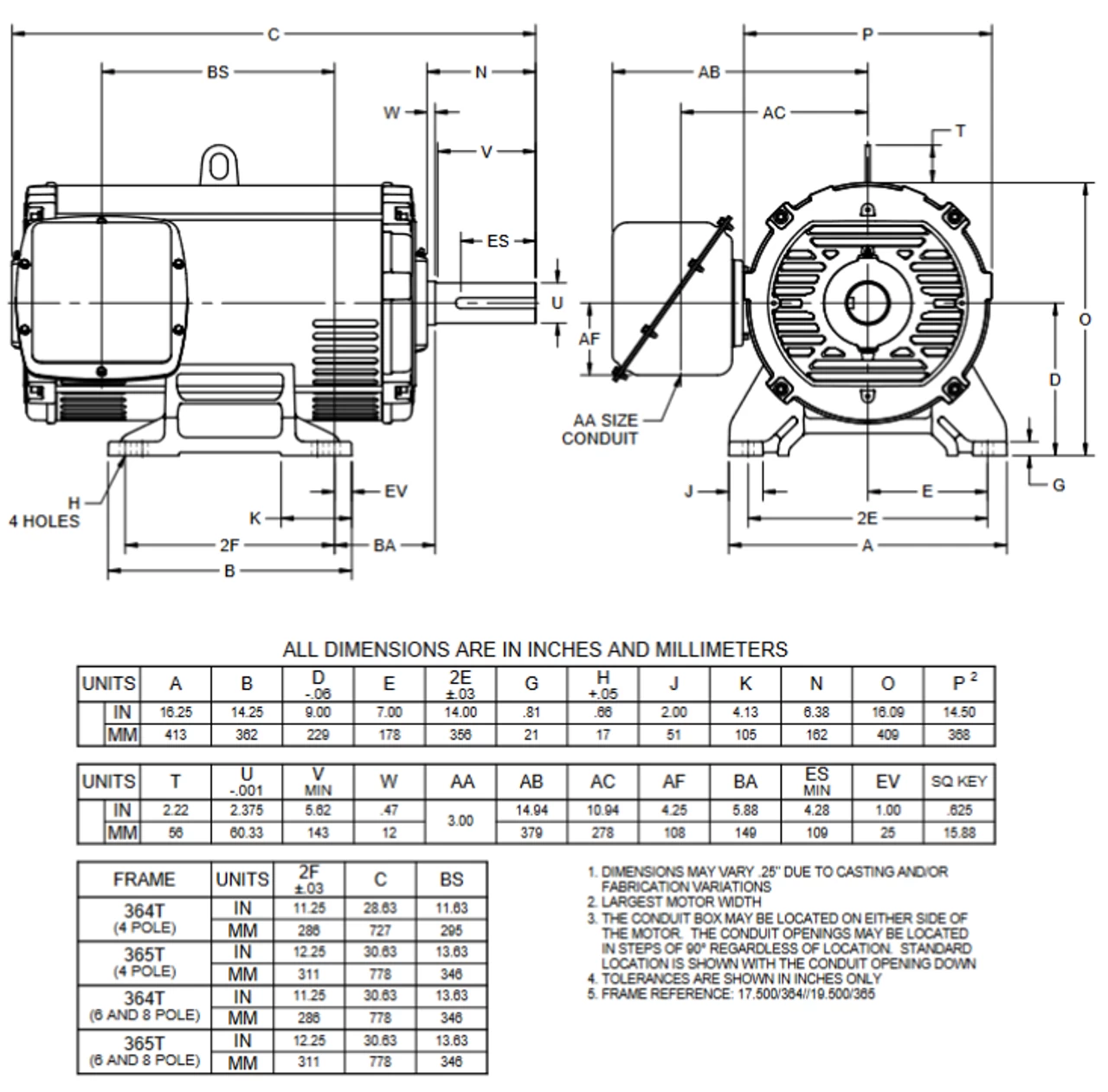 D40P4E Nidec 40 Hp 900 RPM 365T Frame (Rigid Base) 230/460V ODP 3-Phase Electric Motor - Image 2