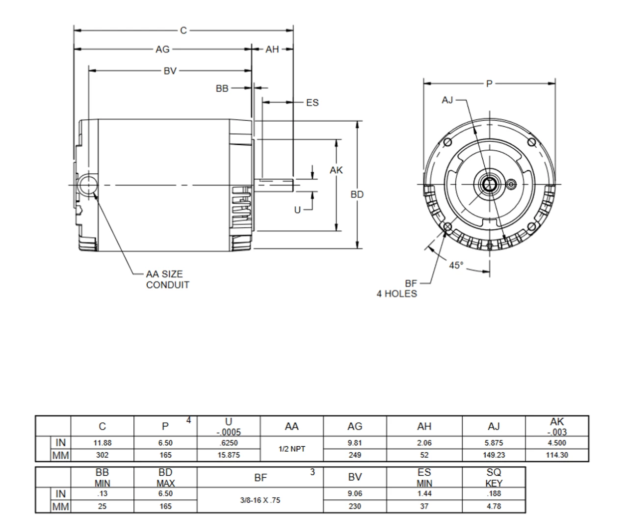 EE612 Nidec 2 Hp 3600 RPM 56C Frame (No Base) 208-230/460V ODP 3-Phase Electric Motor - Image 2