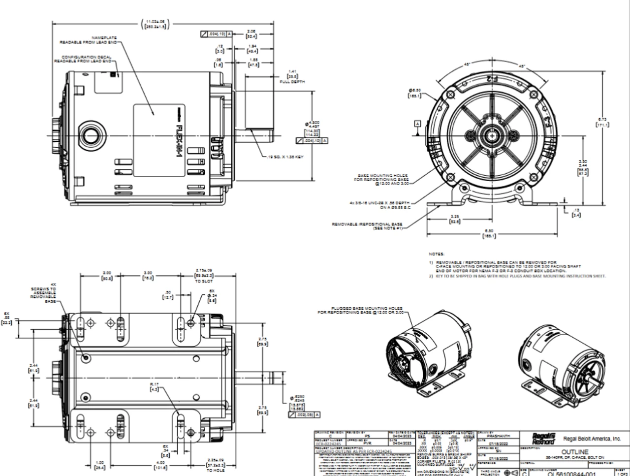 FX34BK001 | 3/4 HP 3600 RPM 56HC 208-230/460V 3 Phase ODP, FLEX-IN-1 Marathon Electric Motor - Image 2