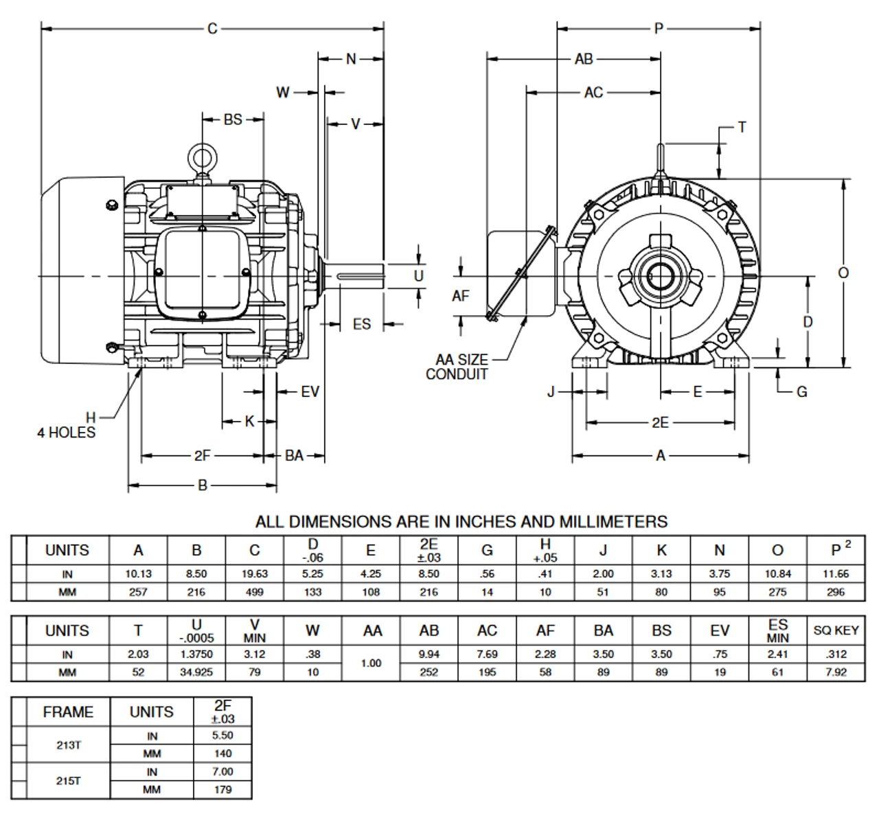 HD5P3H Nidec 5 Hp 1200 RPM 215T Frame (Rigid Base) 200-208V TEFC 3-Phase Electric Motor - Image 2